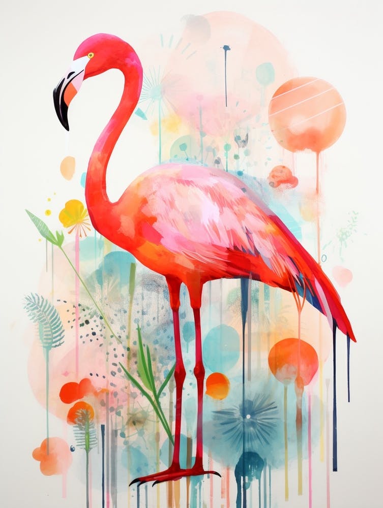 Bird Painting Collage Greater Flamingo 2