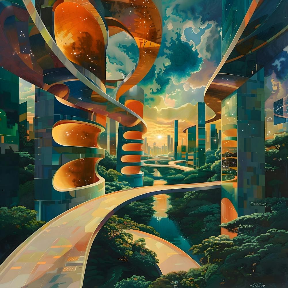 Futuristic Cityscape, Pop Surrealism, Lowbrow