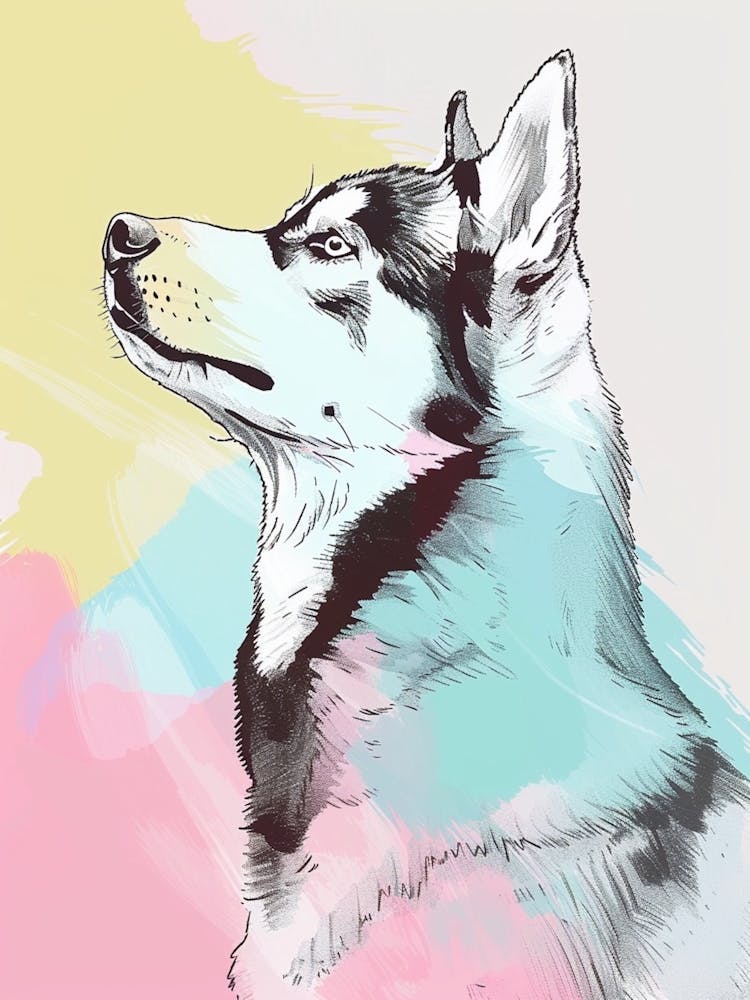 Husky Dog Pastel Line Painting 4