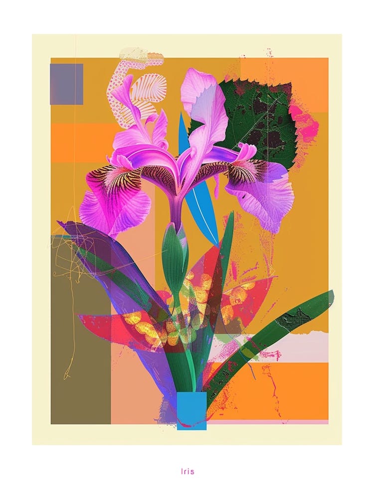 Iris 1 Neon Blumen Collage Poster