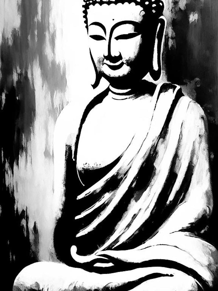 Buddha Symbol 1 Black And White Painting