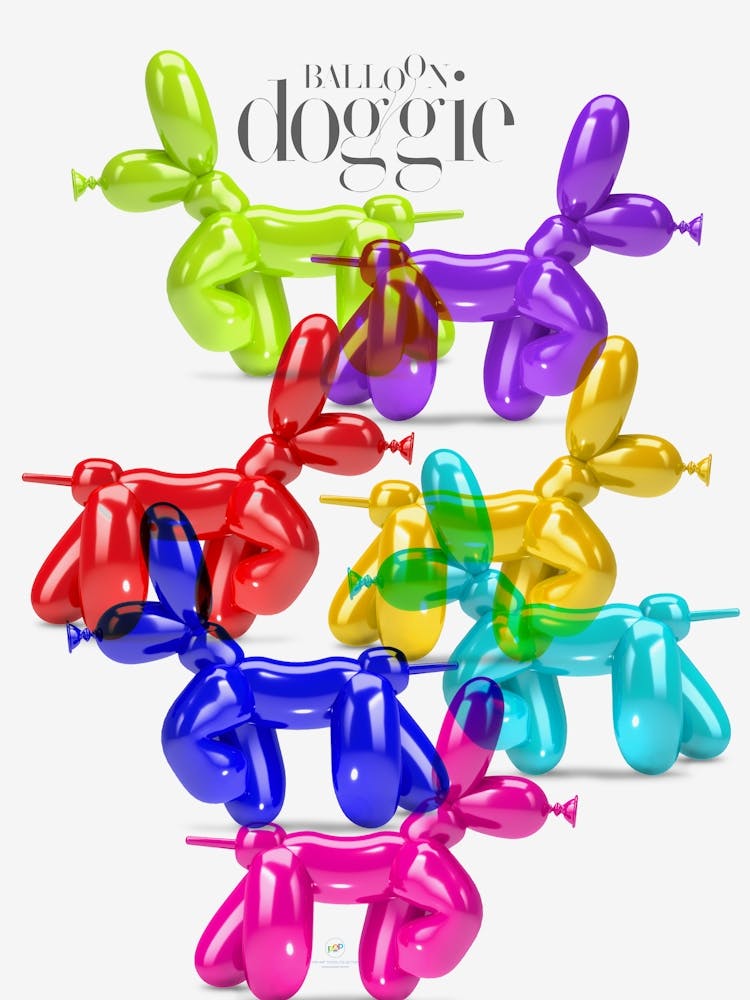 BALLOON DOGGIES CROSSING | Digital art | Pop Art World 2025 This character was invented by someone who played with making figures with balloons. Suddenly, in his skillful hands appeared this little dog, today baptized by Pop Art World as Balloon Doggie. This artwork was created using Adobe Illustrator and Photoshop. The best of Pop Art images, now in digital replicas! Prints with bright colors, sharp images, and high resolution.