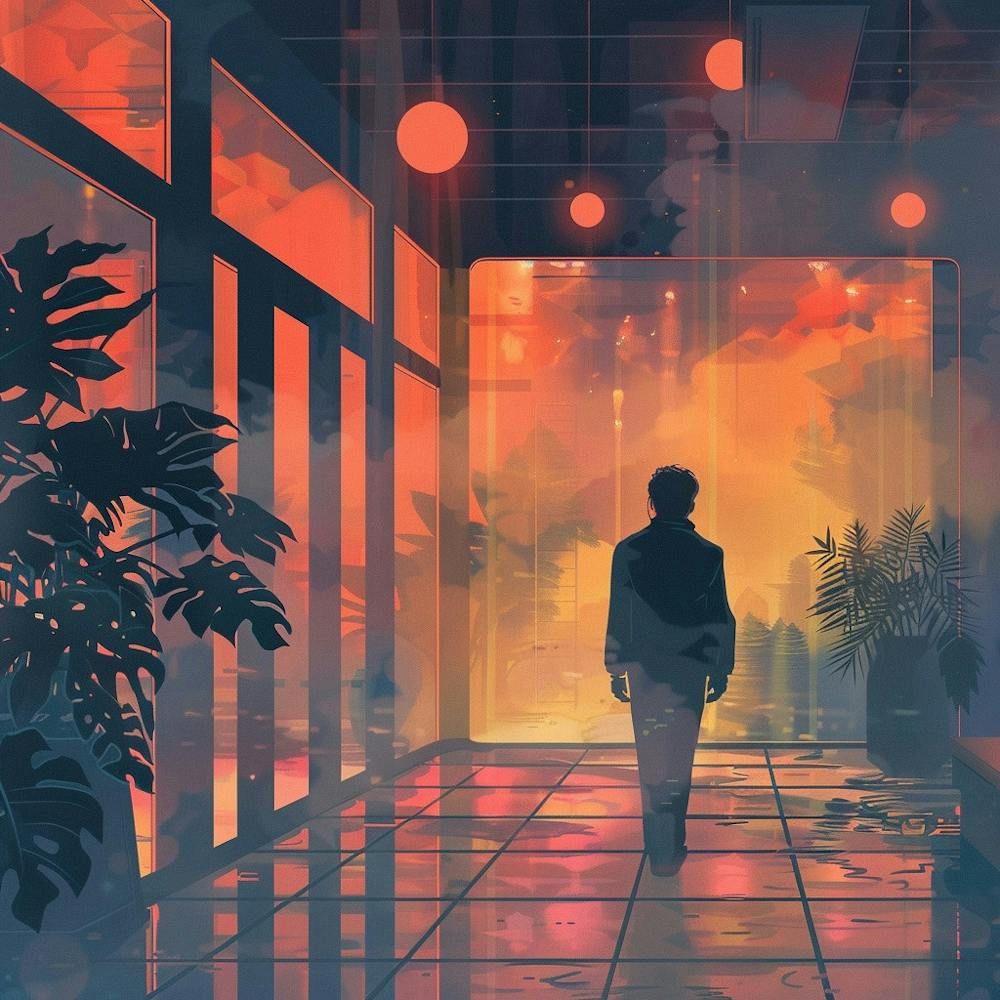 Man Walking Through A Hallway