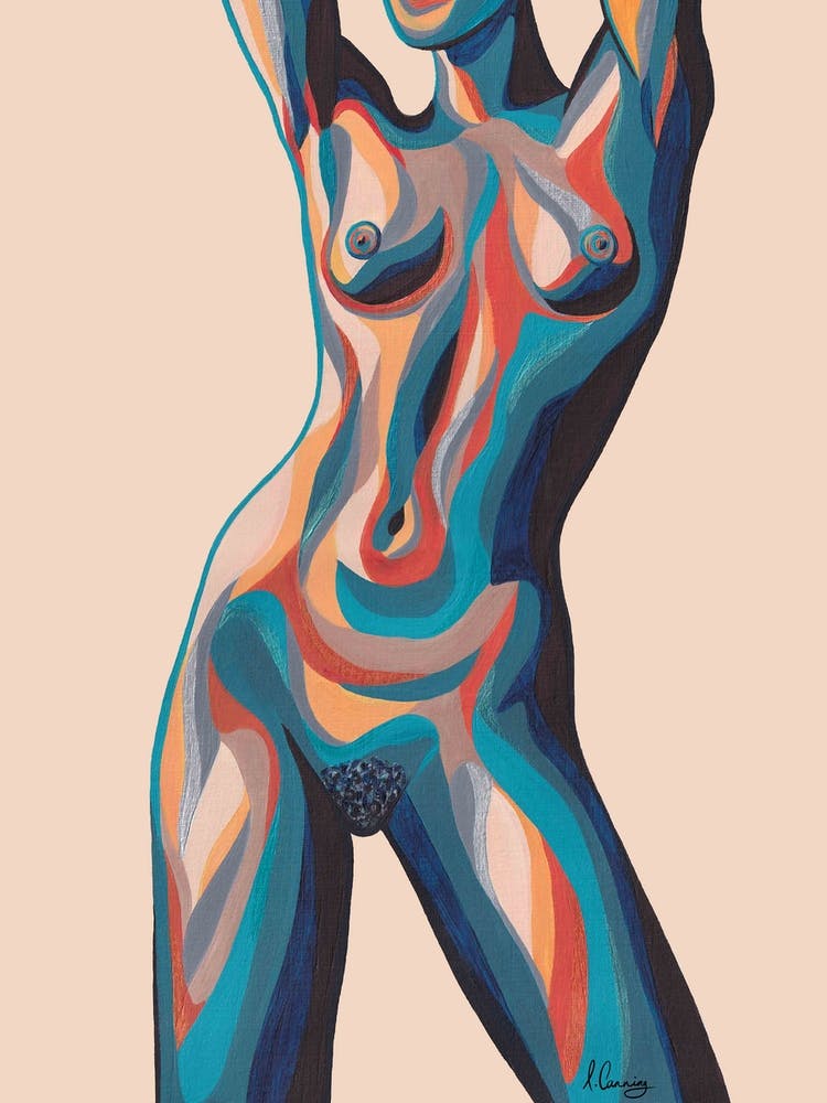Retro Nude Figure In Blue And Orange
