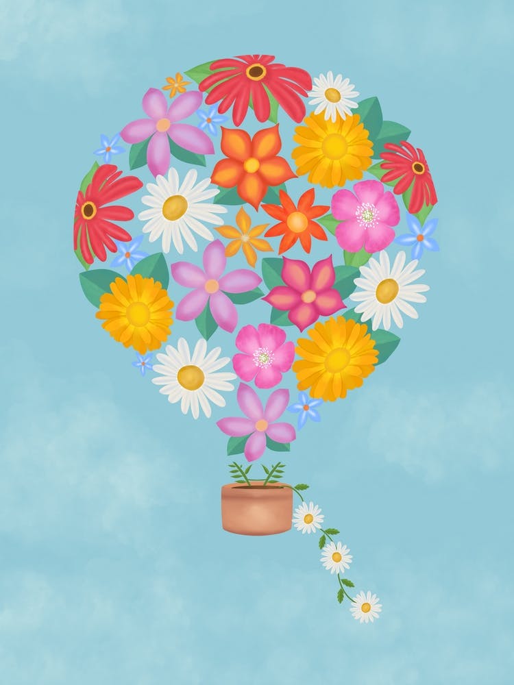 Hot Air Balloon With Flowers And Daisy Chain