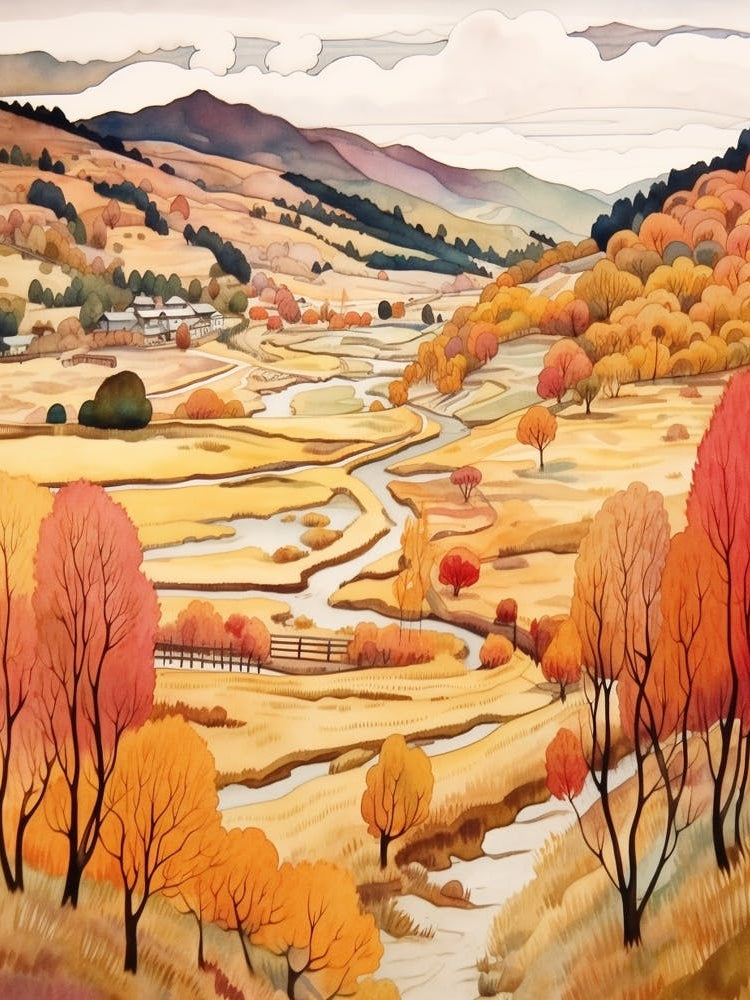 Autumn National Park Painting Rila Monastery Nature Park Bulgaria 1