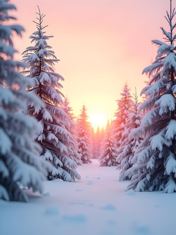 Winter Forest At Sunset