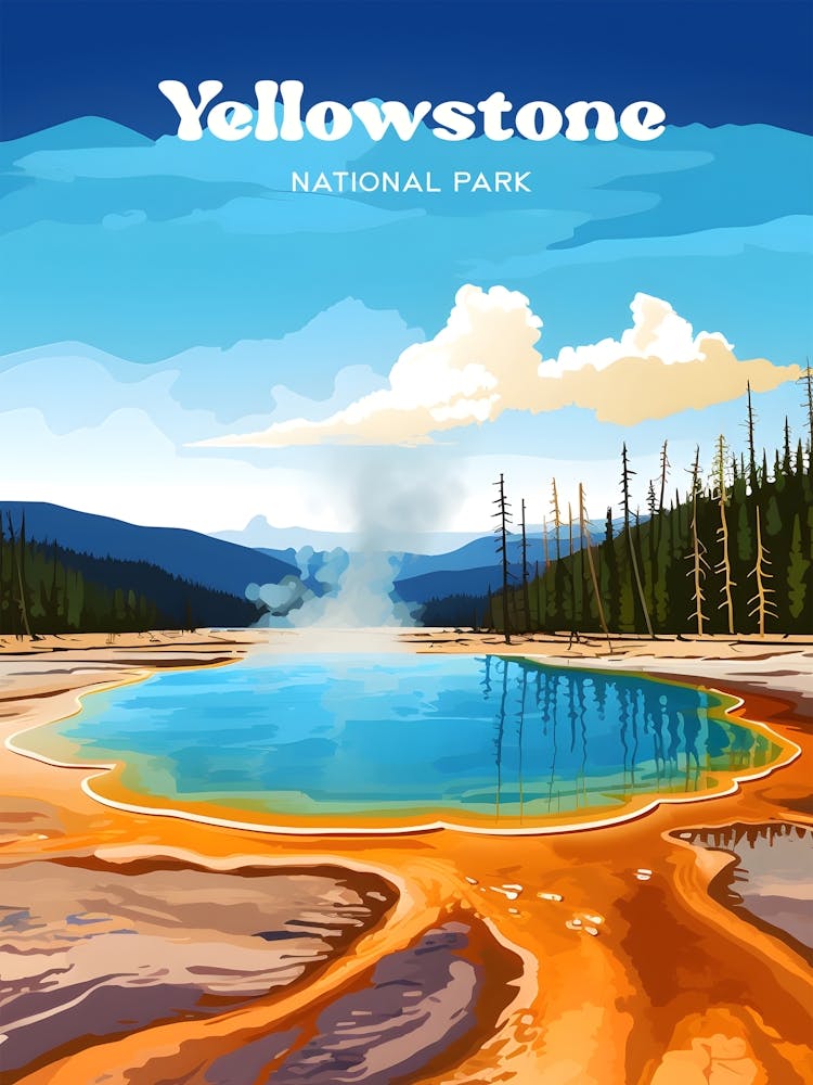 Yellowstone National Park Hot Spring Modern Travel Illustration