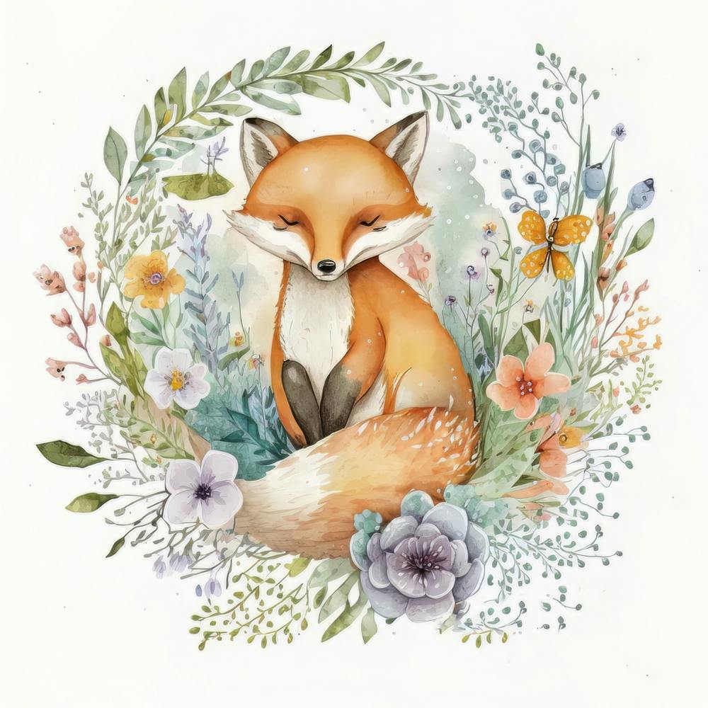 Watercolor Forest Cute Baby Fox 1