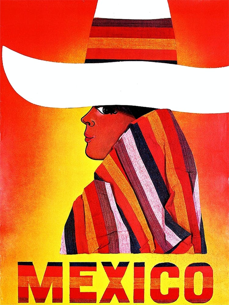 Mexico, Woman in a Poncho and Big Sombrero