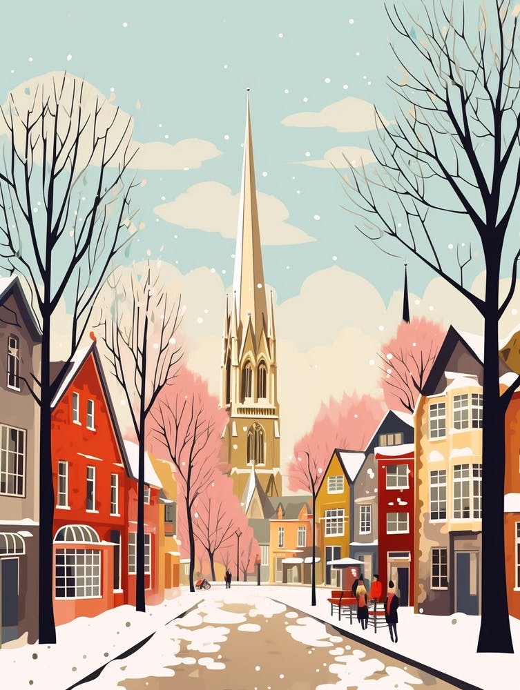 Vintage Winter Travel Illustration Southampton United Kingdom 1