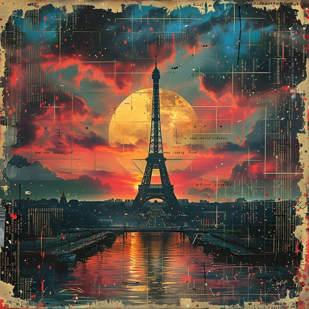 Paris At Sunset, collage