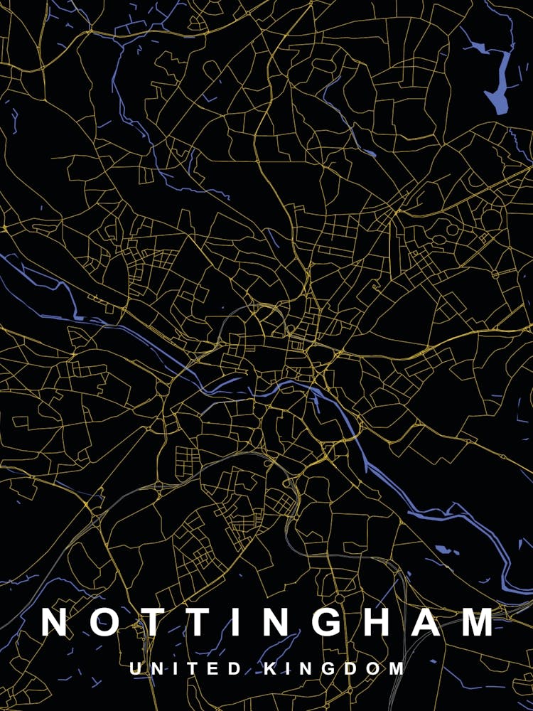 Nottingham City Map Black and Gold
