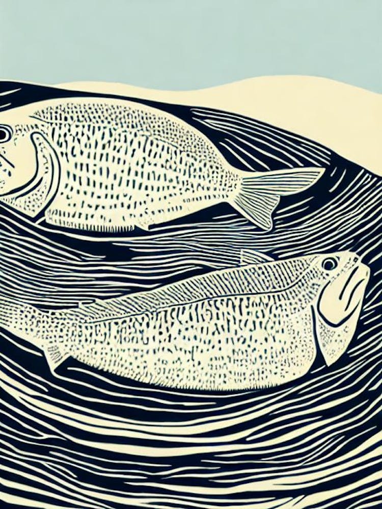 Linogravure de flétan