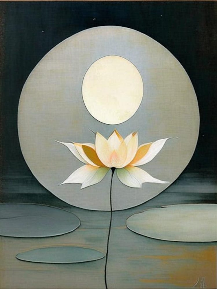 Lotus And Moon 1, Symbol Abstract Painting