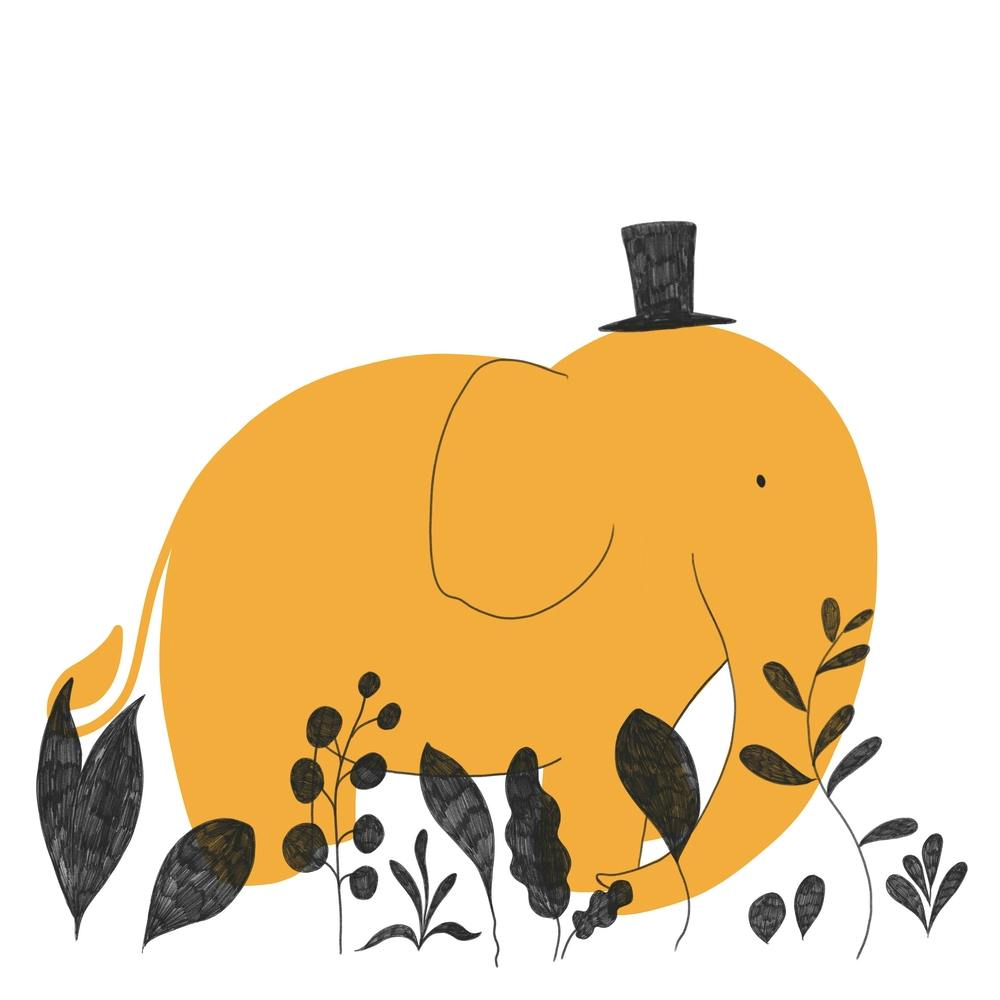 Yellow Elephant In A Top Hat Square