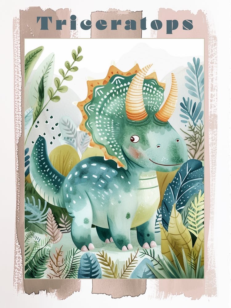 Cute Triceratops Watercolour 2 Poster