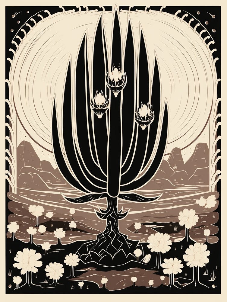 B&W Cactus Illustration Echinocereus Cactus 3