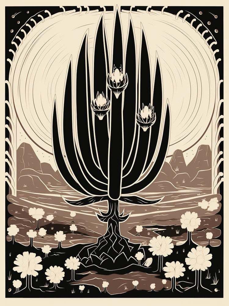 B&W Cactus Illustration Echinocereus Cactus 3