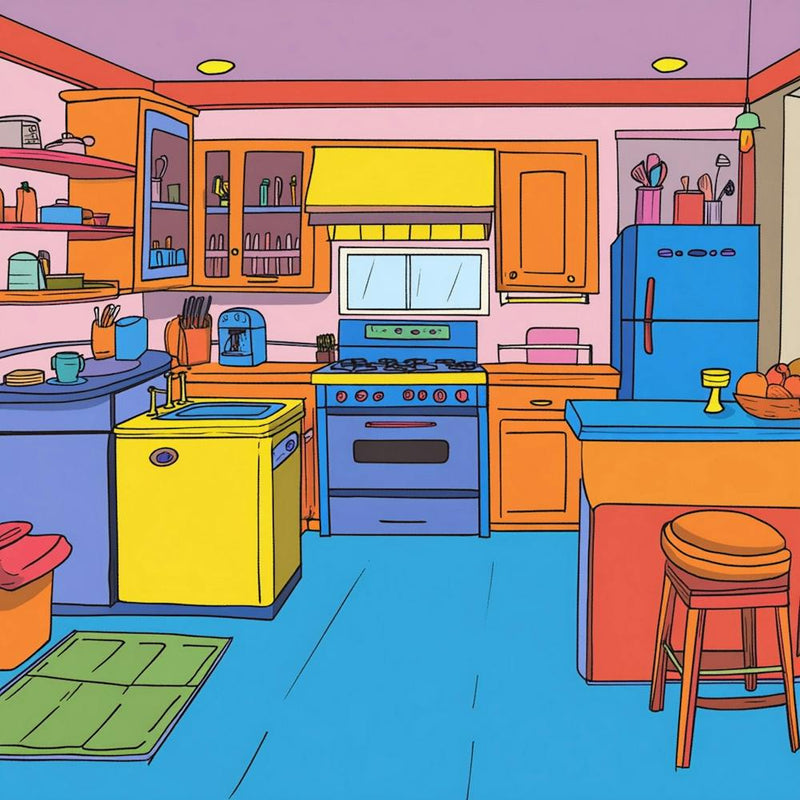 A Cartoon Kitchen In The Style Of Fairly Odd