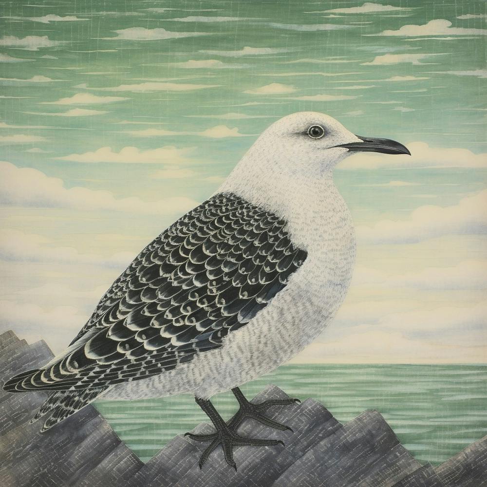 Ohara Koson Inspired Bird Painting Seagull 1 Square