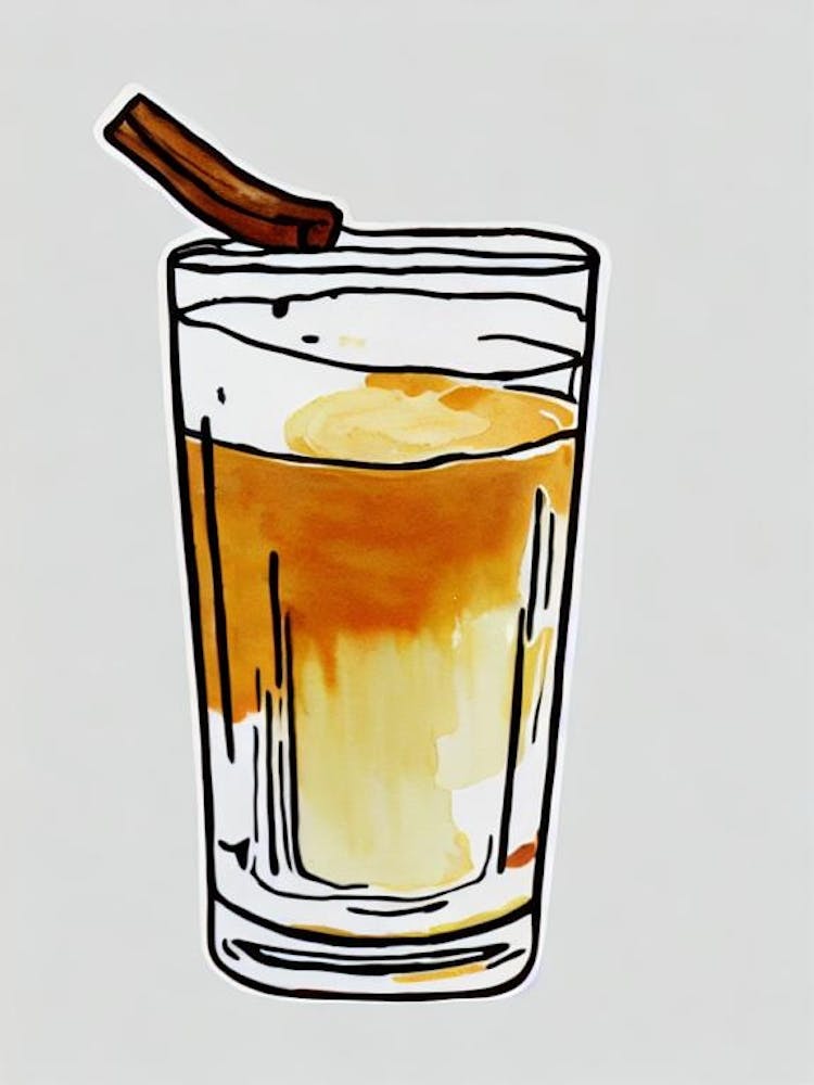 Hot Buttered Rum Minimal Line Drawing With Watercolour Cocktail Poster