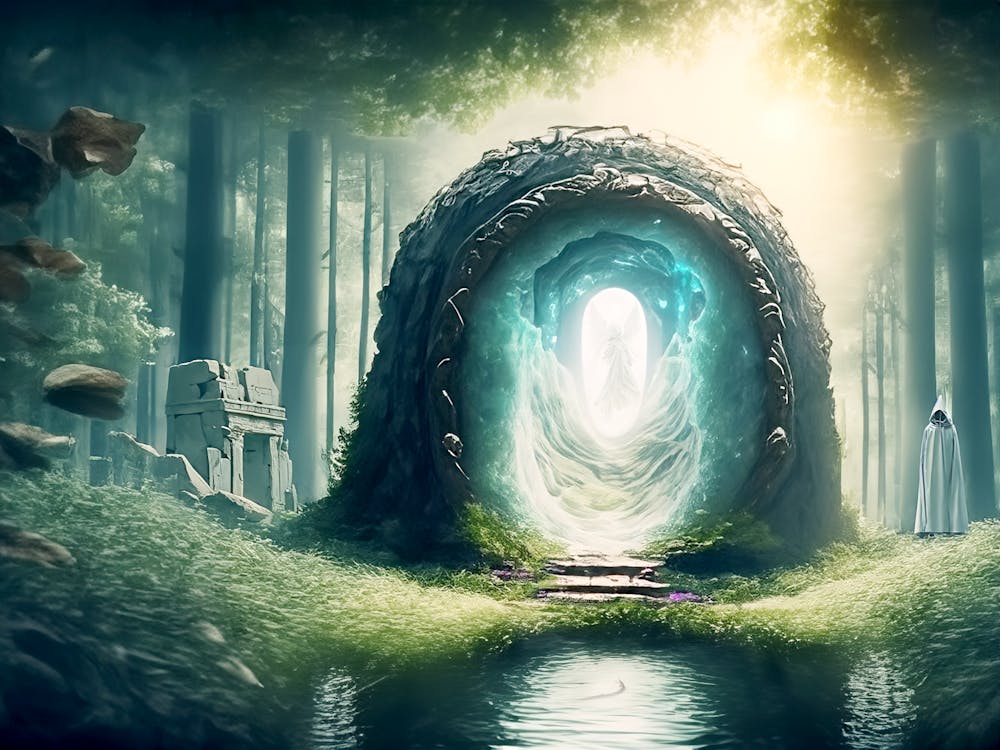 Portal with angel in the forest