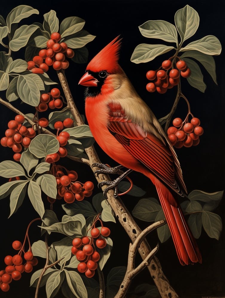 Dark And Moody Botanical Northern Cardinal 1