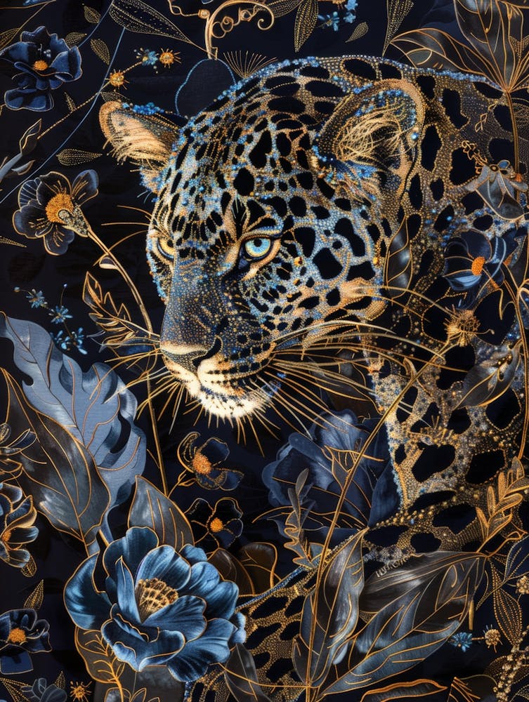Leopard In Blue Flowers 1