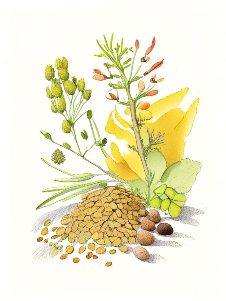 Fenugreek Seed Spices And Herbs Pencil Illustration 2