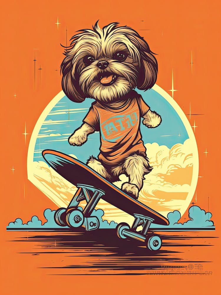 Shih Tzu Hund Skateboard Illustration 3