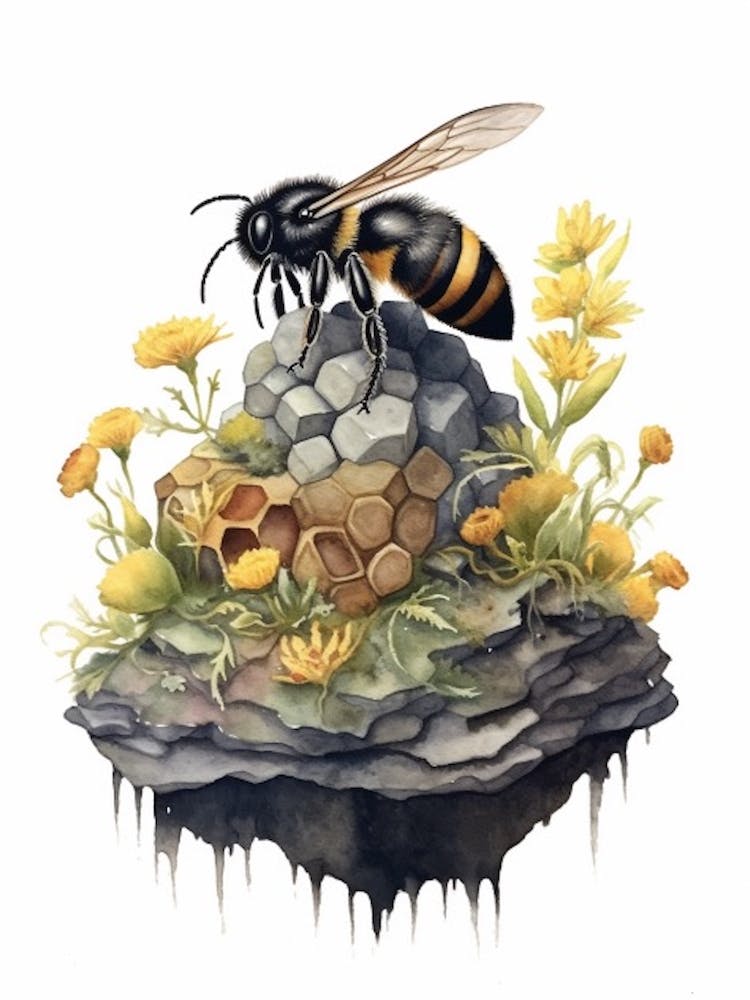 Abeille Résine Noire Ruche Illustration Aquarelle 1