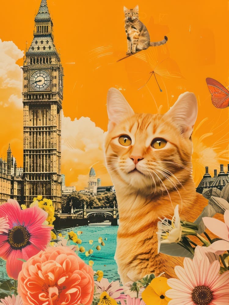 London   Floral Retro Collage Style