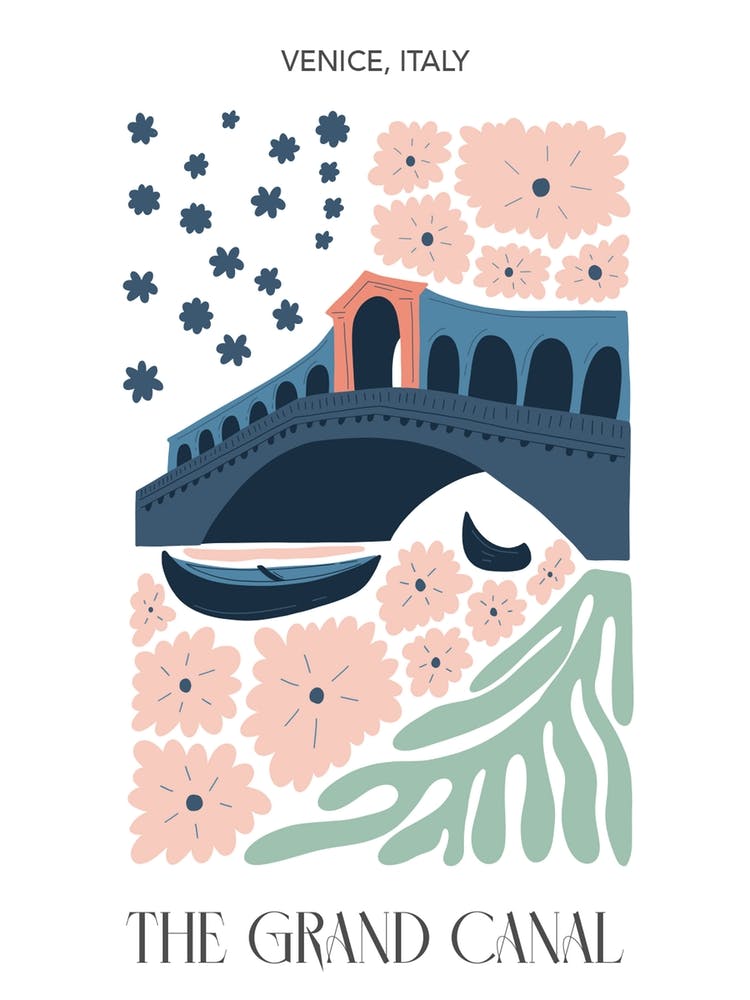 The Grand Canal   Venice, Italy , Travel Poster In Cute Illustration