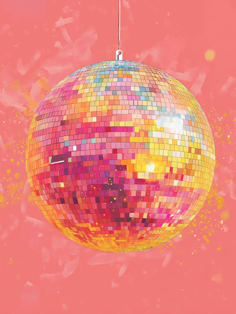 Desco Ball With A Color Scheme Of Pastel Pinks Yellows And Reds Using Gel Pen And Risograph Techniques