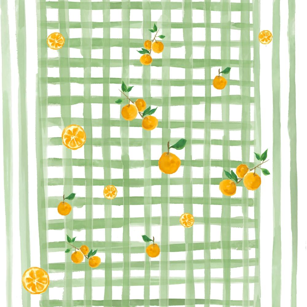 Green Gingham And Oranges Square