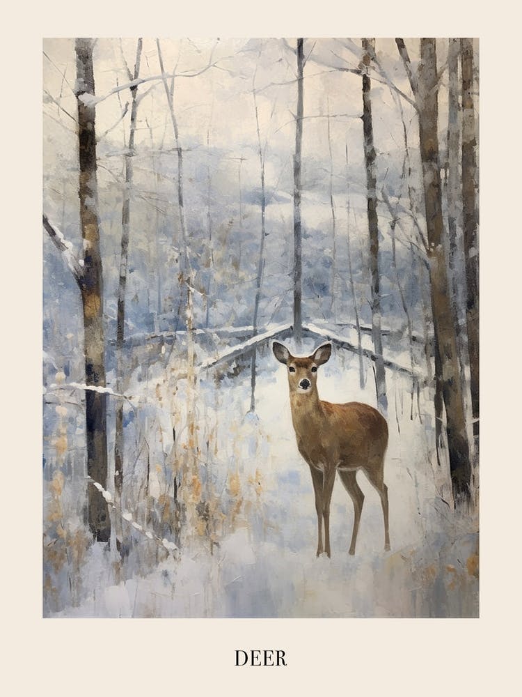 Vintage Winter Animal Painting Poster Deer 1