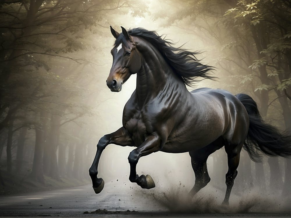 Horse Running In The Forest