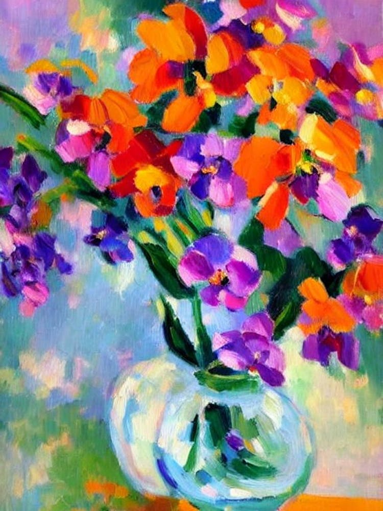 Orchid Floral Abstract Block Colour 1 2 Flower