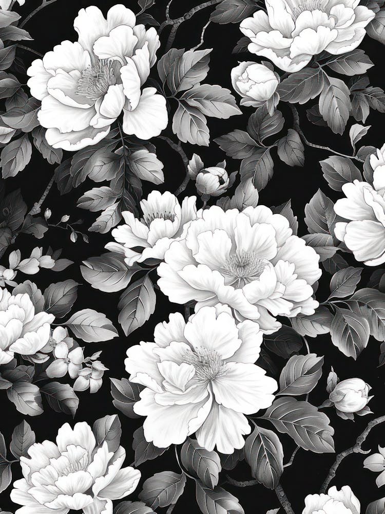 Great Japan Hokusai Monochrome Flowers 136