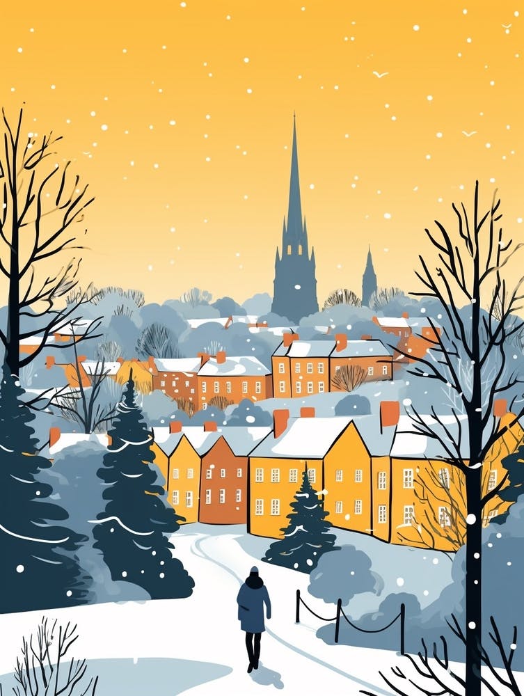 Retro Winter Illustration Oxford United Kingdom 1