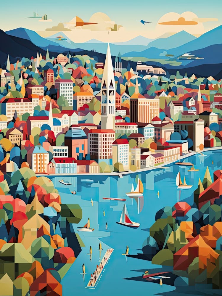Zurich, Switzerland, Geometric Illustration 3