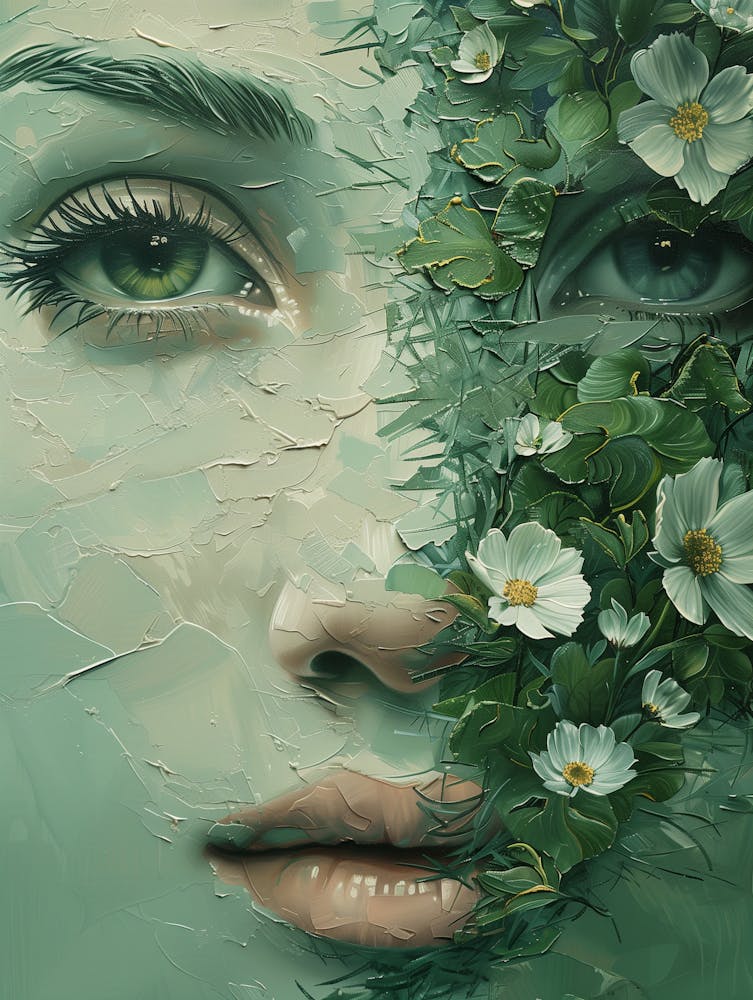 Woman With Flowers On Her Face