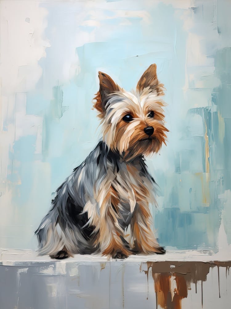 Yorkshire Terrier Dog, Painting In Light Teal And Brown 3