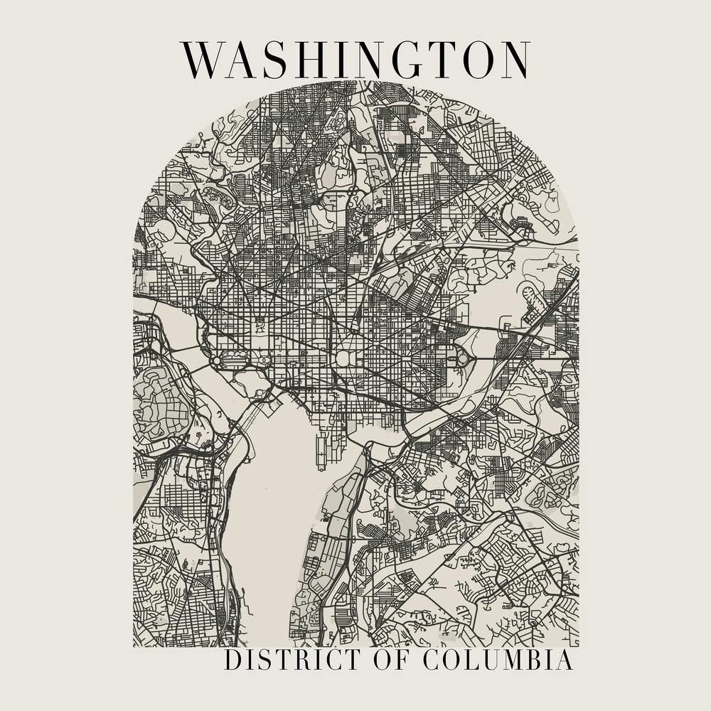 Washington DC Boho Minimal Arch Full Beige Color Street Map