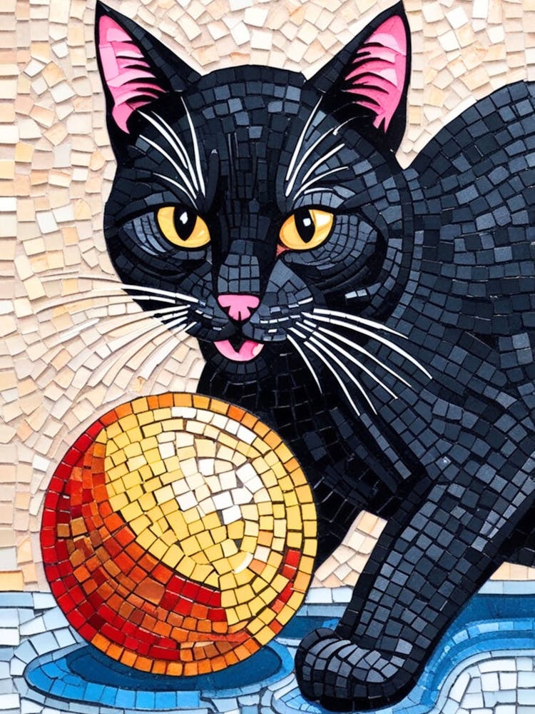 Black Cat With Ball