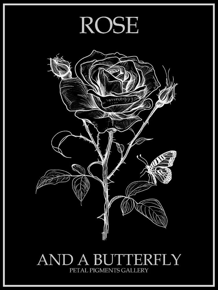 Butterfly Rose Line Drawing 4 Poster Inverted