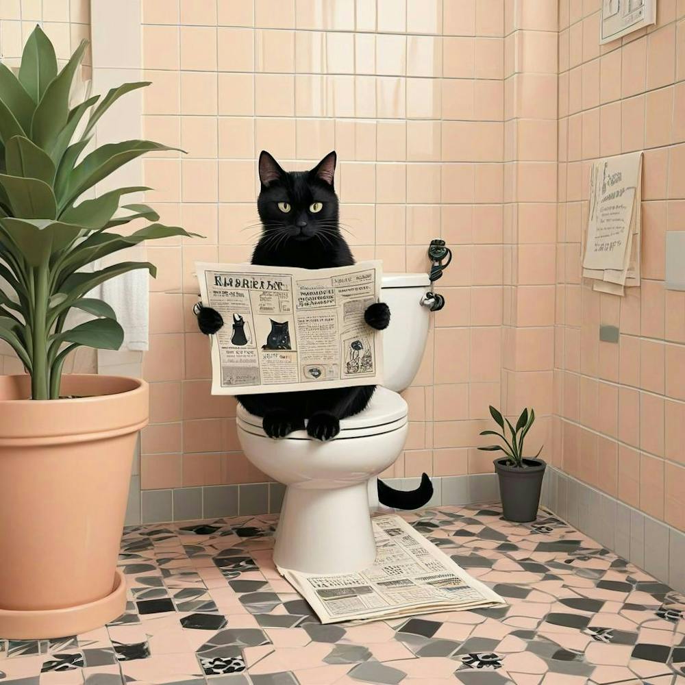 Cat Reading A Newspaper In Toilet (2)