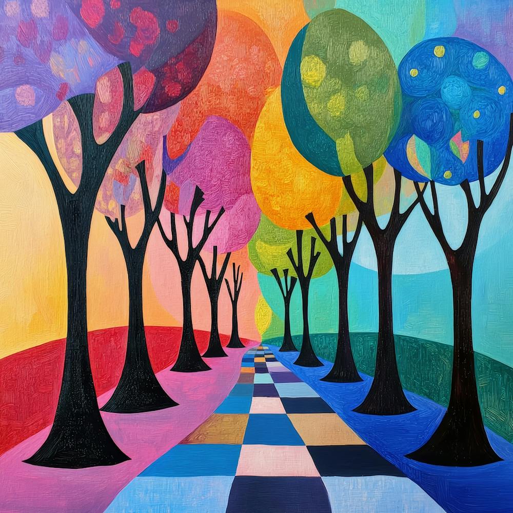 trees with black trunks and leaves in various colors 5