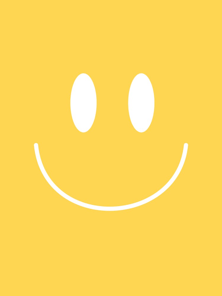 Bright Yellow Smiley (Bright Yellow & White Tone), groovy, funky, happy, mood, vibes, cool, cute, smile, fun, aesthetic, preppy, kid, room, decor, minimal, classic White